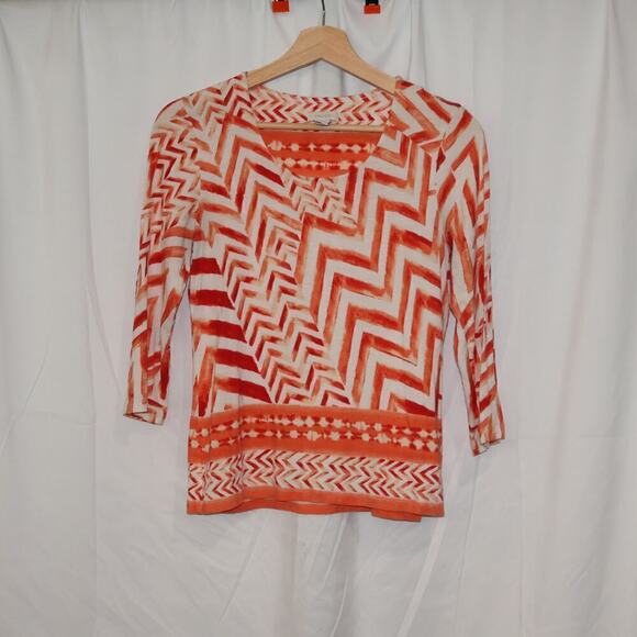 Chicos Size ) Blouse Orange White Graphic - Picture 1 of 11